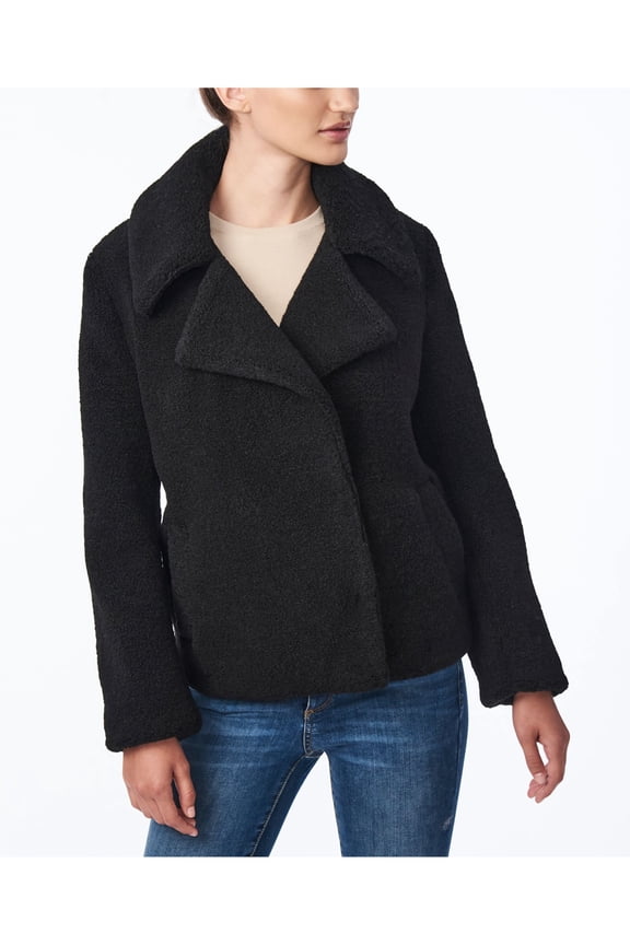 COLLECTIONB Womens Black Faux Fur Button Down Winter Jacket Coat Juniors XL