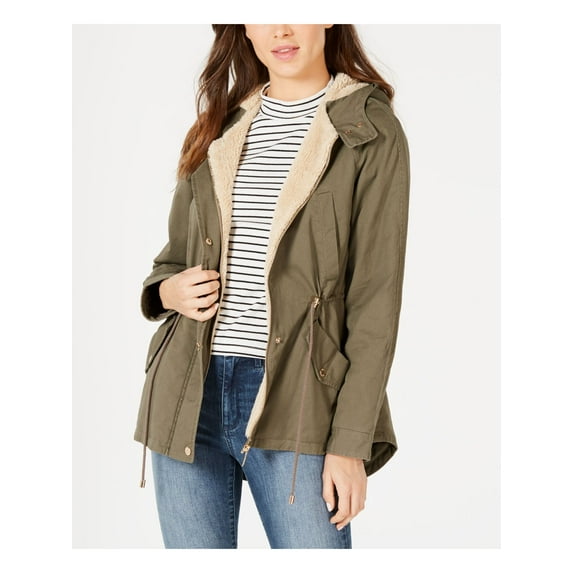 COLLECTIONB Womens Green Gathered Button Down Winter Jacket Coat Juniors S