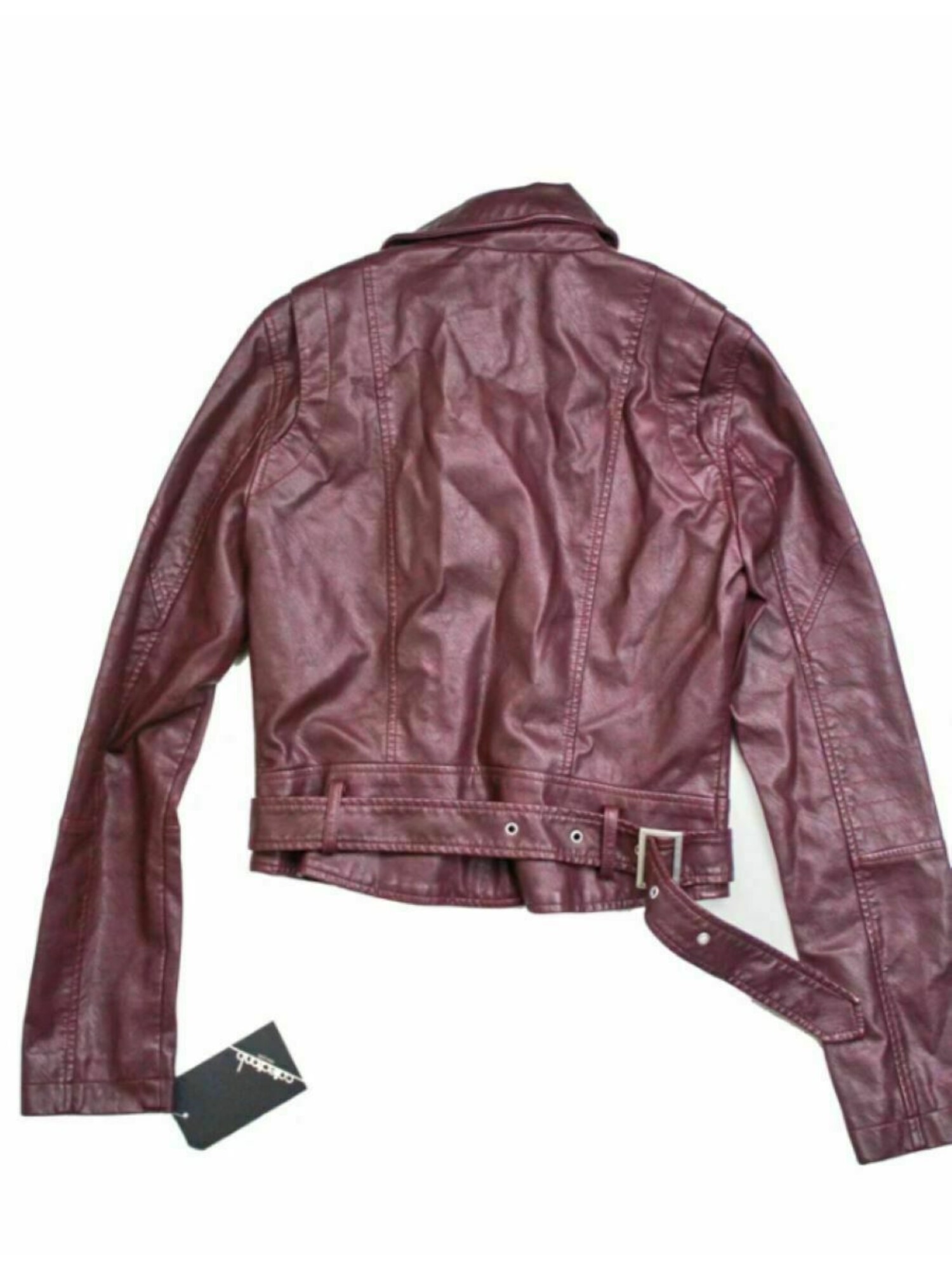COLLECTIONB Womens Maroon Faux Leather Belted Zippered Motorcycle Coat M - image 1 of 2