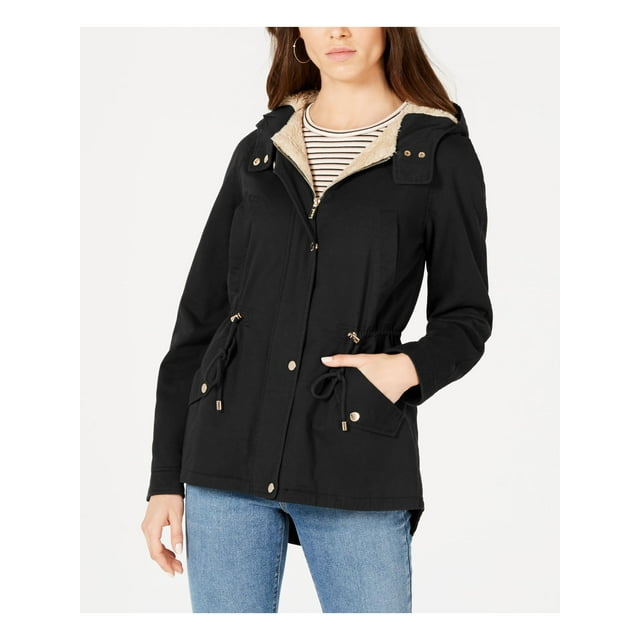 COLLECTIONB Womens Navy Pocketed Zippered Hooded Anorak Button Down Jacket Juniors XS