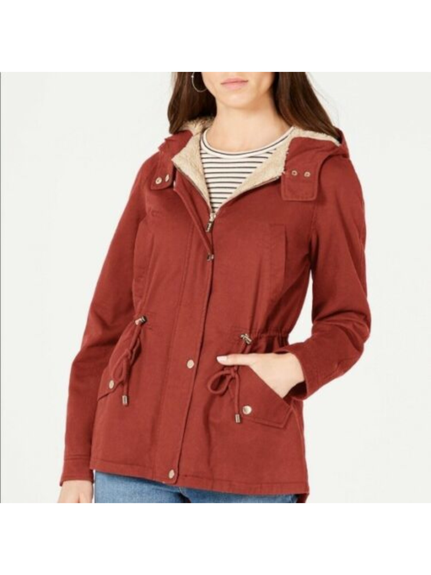 COLLECTIONB Womens Red Pocketed Zippered Hooded Anorak Button Down Jacket XS - image 1 of 3