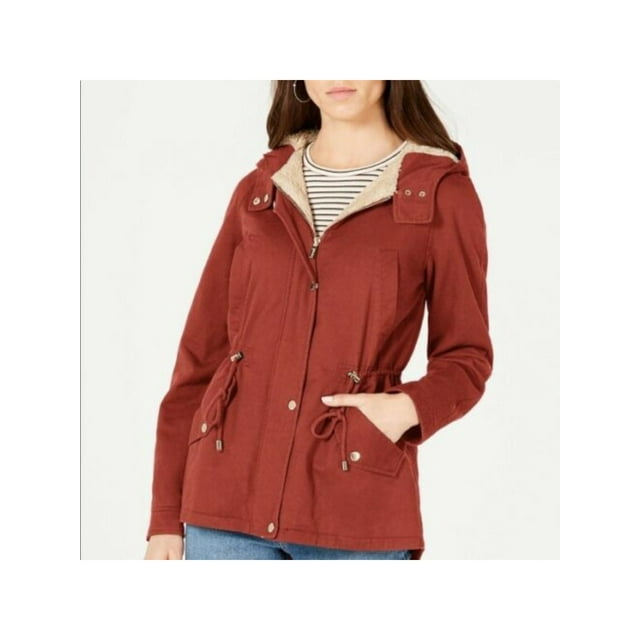 COLLECTIONB Womens Red Pocketed Zippered Hooded Anorak Button Down Jacket XS