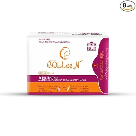 COLLEEN PREMIUM GRAPHENE ANION SANITARY NAPKINS (Large) 245mm Day use 8 pad pack