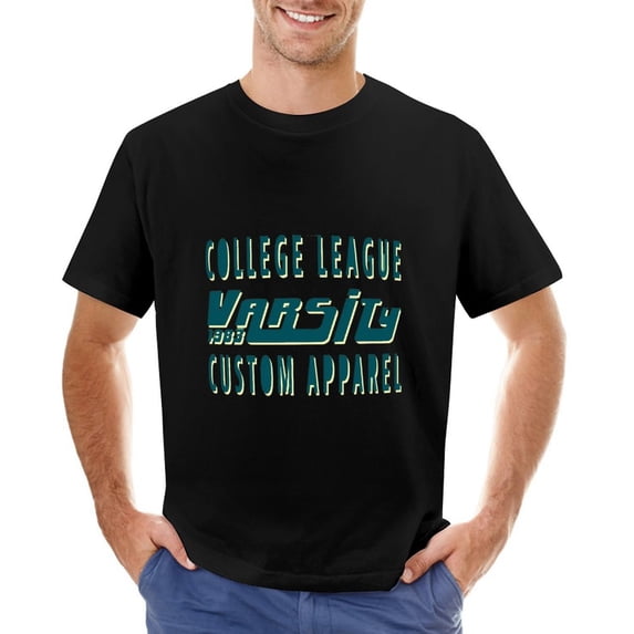 COLLEGE LEAGUE Vintage T-shirt Mens Cotton Classic Crewneck Short Sleeve Tees Unisex Black XS