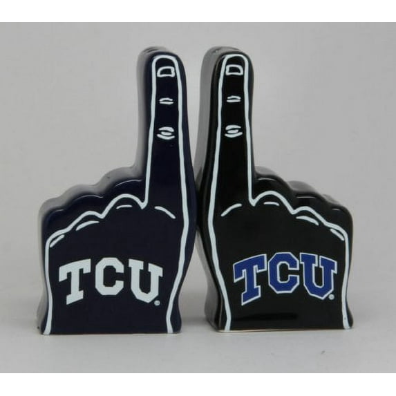 COLLEGIATE LICENSING SALT AND PEPPER SHAKER -TCU FOAM FINGER