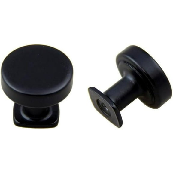 COLLINETS, 1-1/4 Inch diameter (32mm) Manhattan Round, Flat Top Knob, Premium Kitchen Cabinet Hardware Knobs. 30mm Height (4, Matt Black))
