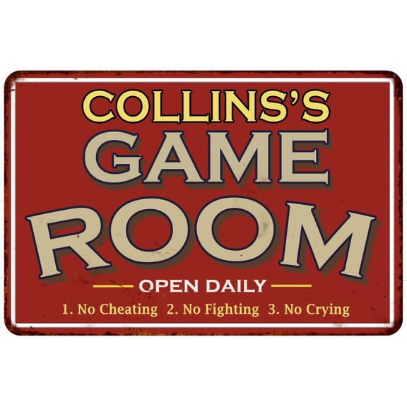 COLLINS'S Game Room Sign Vintage Look Metal Wall 8x12 108120001085