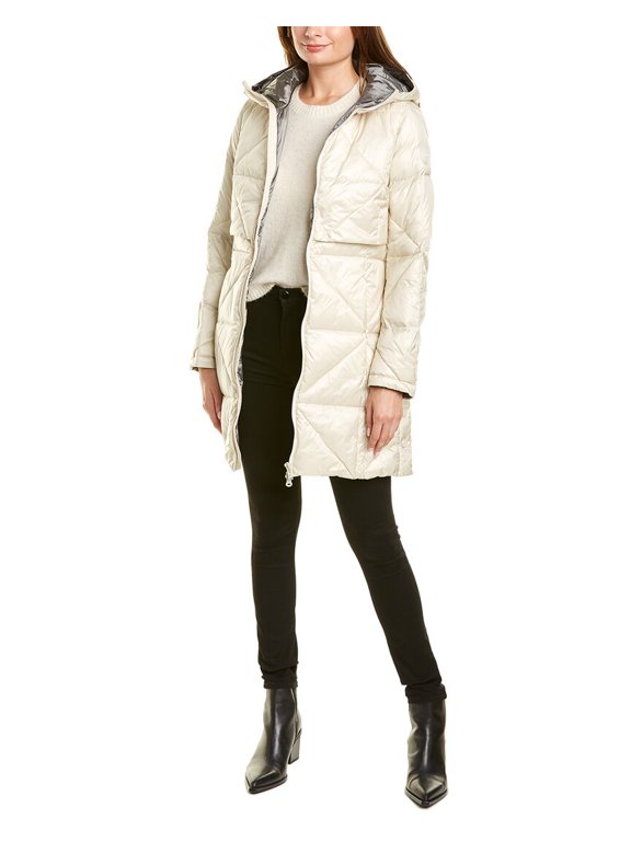 womens Quilted Storm Flap Jacket, 44, White
