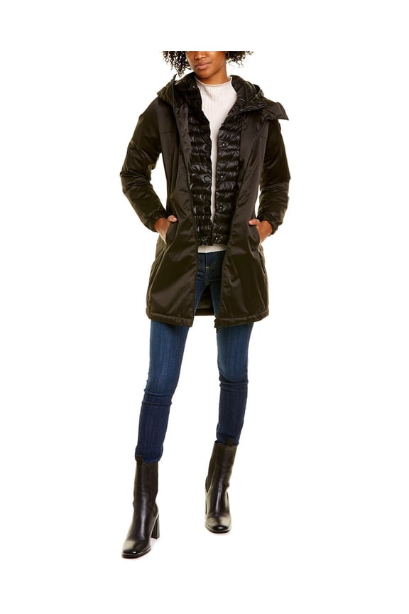 womens Three Layer Coat, 46, Black