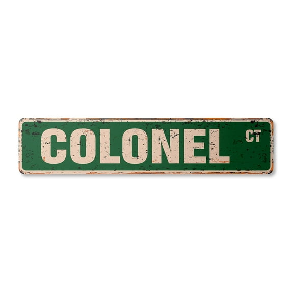 COLONEL Vintage Aluminum Street Sign Childrens Name Room Metal Sign rustic metal tin | Indoor/Outdoor |  30" Wide
