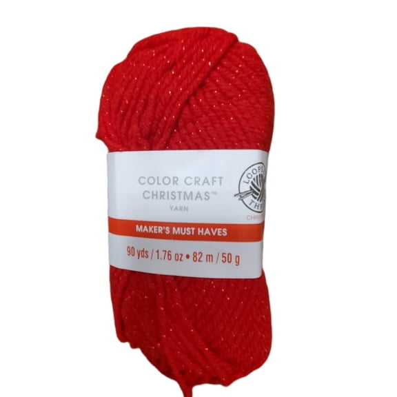 Loops  Threads Red Metallic Color Craft Christmas Yarn 90 Yards