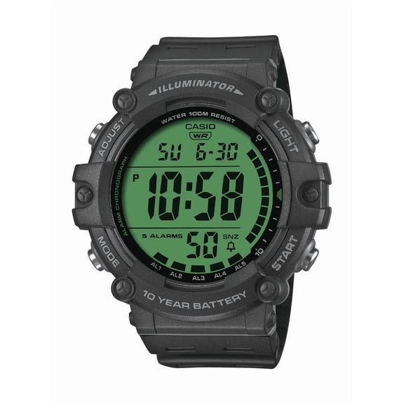 CASIO BRIGHT COLOR LCD LARGE DIGITAL RESIN BLACK 100M WR AE1500WHC-1AVKC