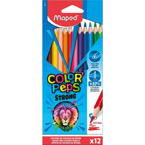 Maped ColorPeps Strong Triangular Colored Pencils 12Pack, 3.2mm BreakResistant Cores