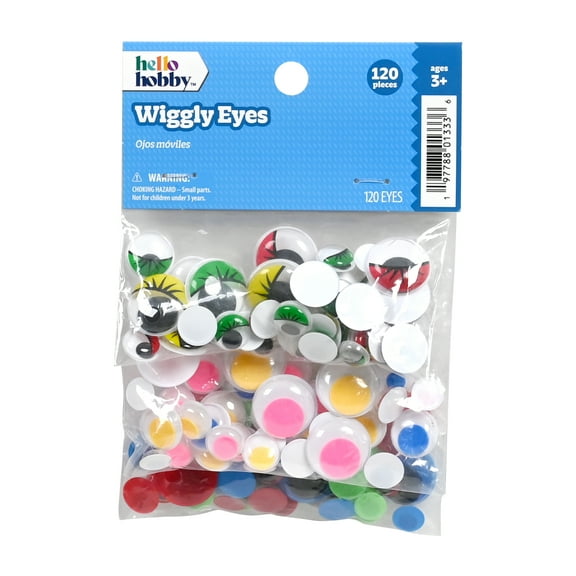 Hello Hobby Wiggle Eyes, Plastic, Round Shape, Multicolor, 120 Pieces