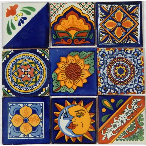 COLOR Y TRADICIN 9 Hand Painted Talavera Mexican Tiles 4"x 4"