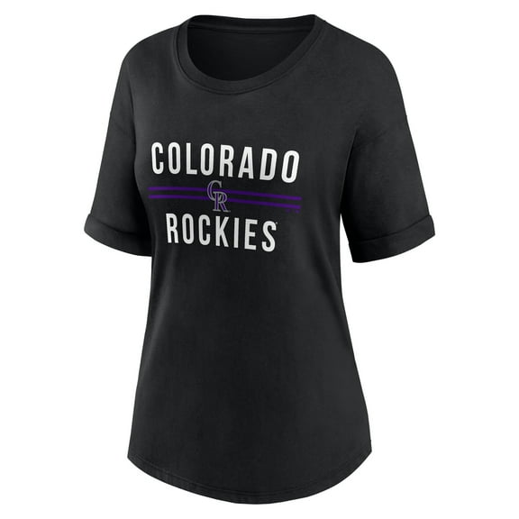 Colorado Rockies Women's Black Out Run Bi-Blend Rolled Cuff T-Shirt, Up to Size 3XL