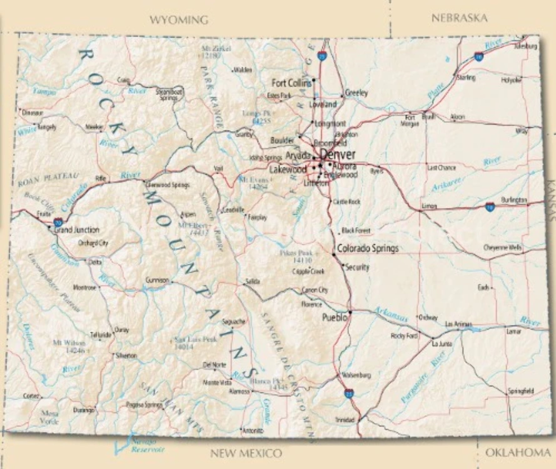 COLORADO STATE ROAD MAP GLOSSY POSTER PICTURE PHOTO BANNER denver city ...