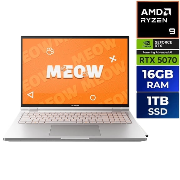 COLORFIRE MEOW R16 Ultra Gaming Laptop , NVIDIA GeForce RTX 5070 8GB, AMD Ryzen 9 9850HX , 16GB DDR5 RAM , 1TB NVMe SSD White