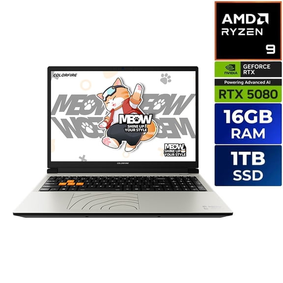COLORFIRE MEOW R16 Ultra Gaming Laptop , NVIDIA GeForce RTX 5080 16GB, AMD Ryzen 9 9850HX , 16GB DDR5 RAM , 1TB NVMe SSD White