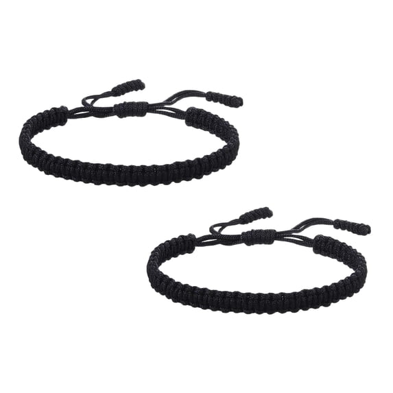 Handmade Tibetan String Bracelet Adjustable Woven Rope Knot Friendship Bracelets for Men and Women, 2PCS, 18 cm, Black 2Packs