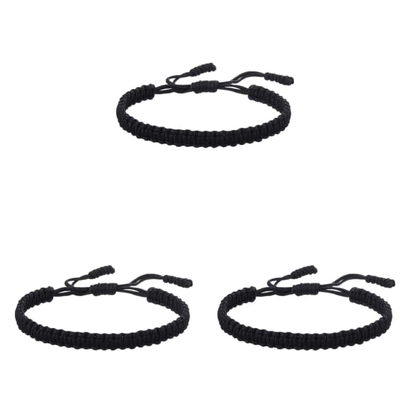 Handmade Tibetan String Bracelet Adjustable Woven Rope Knot Friendship Bracelets for Men and Women, 3PCS, 18 cm, Black 3Packs