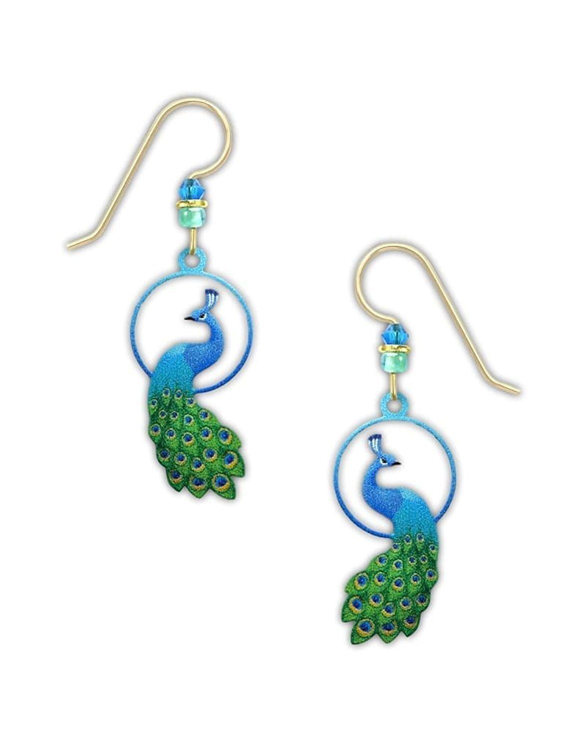 COLORFUL PEACOCK HypoAllergenic Earrings, Sterling Silver Plated, by