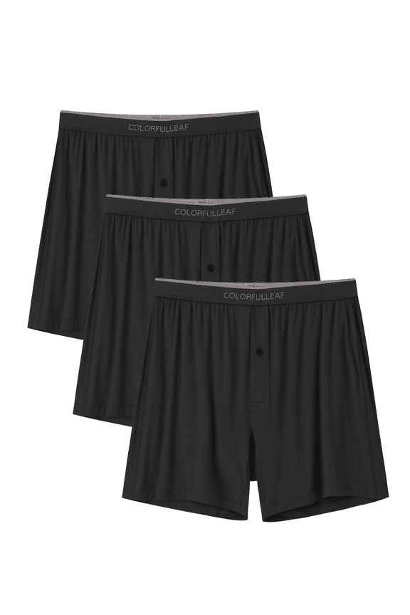 Mens Boxer Shorts Underwear Made from Bamboo Rayon Loose Breathable Boxers for Men with Button Fly(3B,L)