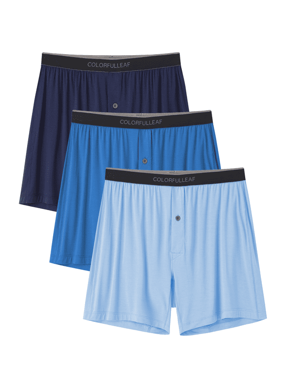 Mens Boxer Shorts Underwear Made from Bamboo Rayon Loose Breathable Boxers for Men with Button Fly(3C,L)