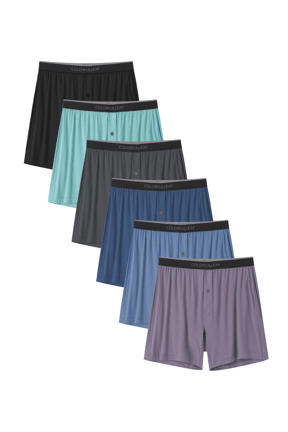 Mens Boxer Shorts Underwear Made from Bamboo Rayon Loose Breathable Boxers for Men with Button Fly(6B,XL)