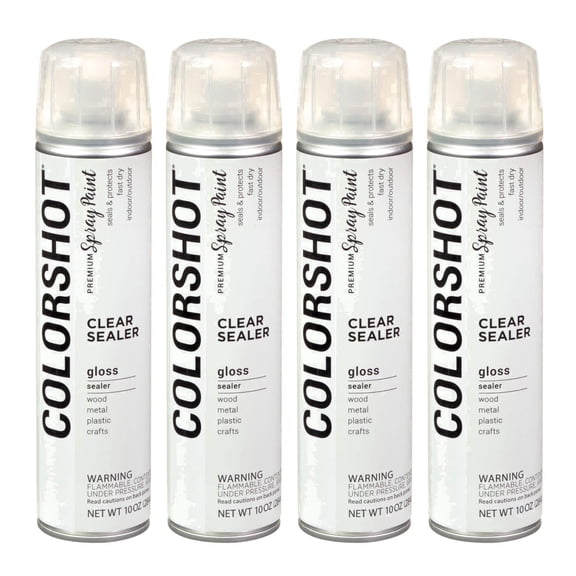 COLORSHOT Clear Sealer Gloss, 10 oz. 4 Pack, Fast-Drying Acrylic Paint, Indoor & Outdoor Use