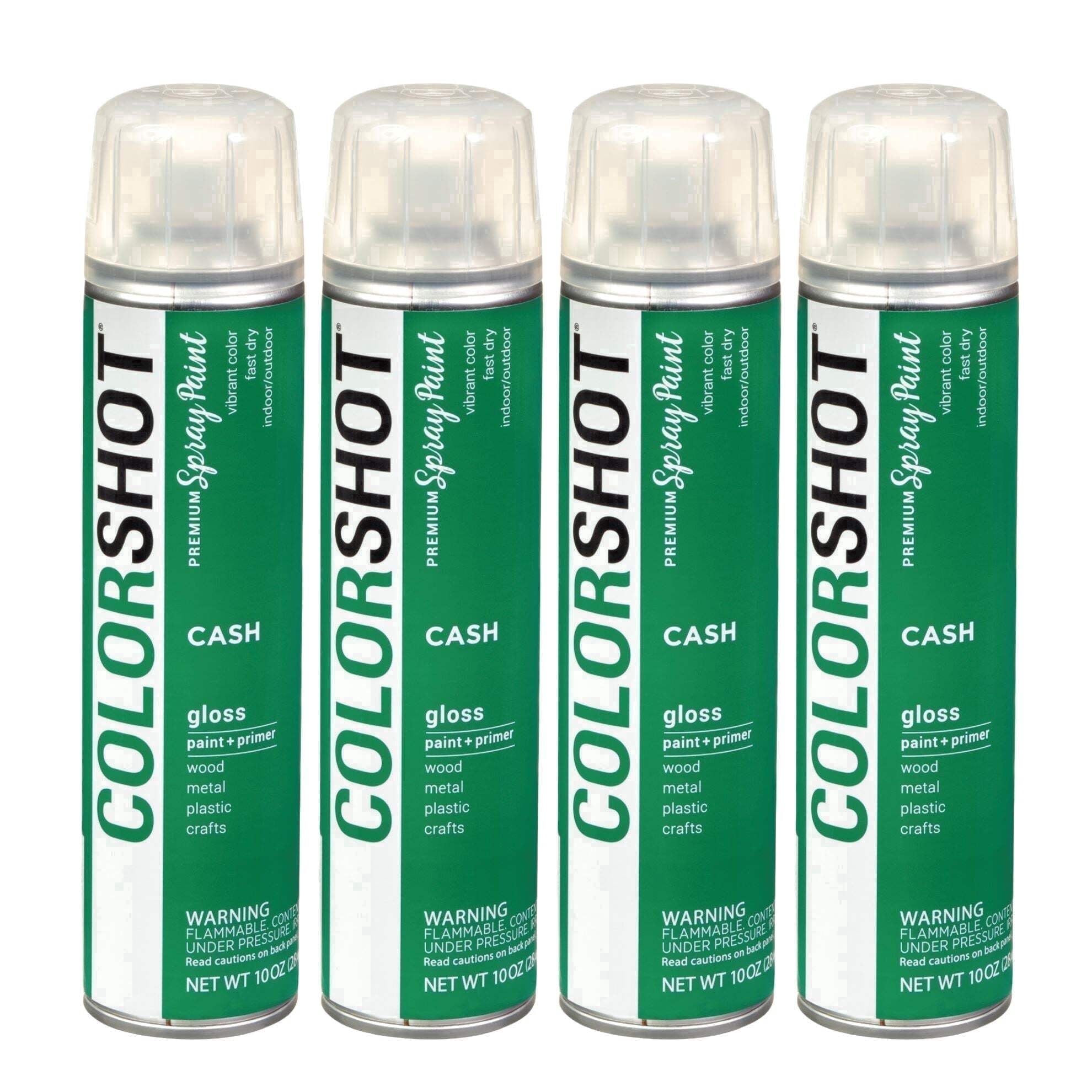 COLORSHOT Gloss Spray Paint, Cash (Green) 10 oz. 4 Pack, Fast-Drying Acrylic Paint, Indoor & Outdoor Use