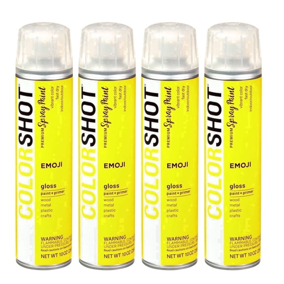 COLORSHOT Gloss Spray Paint, Emoji (Yellow) 10 oz. 4 Pack, Fast-Drying Acrylic Paint, Indoor & Outdoor Use