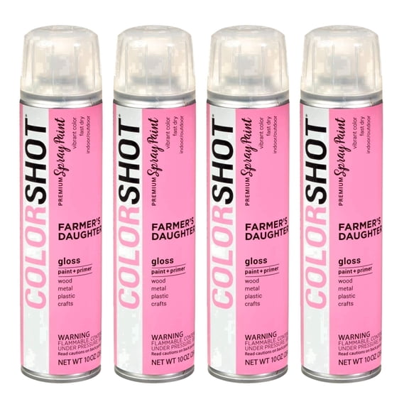 COLORSHOT Gloss Spray Paint, Farmer's Daughter (Pink) 10 oz. 4 Pack, Fast-Drying Acrylic Paint, Indoor & Outdoor Use