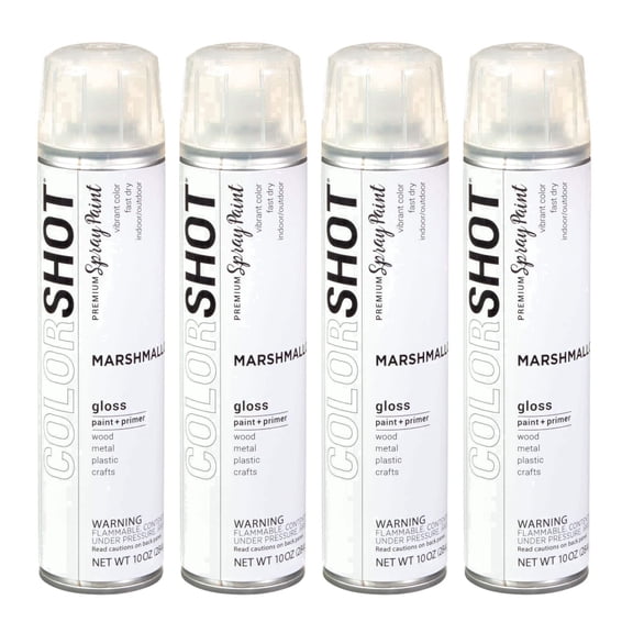 COLORSHOT Gloss Spray Paint, Marshmallow (White) 10 oz. 4 Pack, Fast-Drying Acrylic Paint, Indoor & Outdoor Use