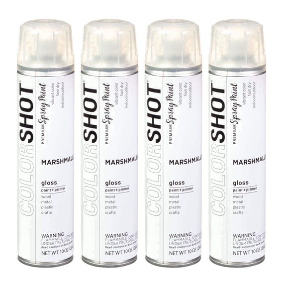 COLORSHOT Gloss Spray Paint, Marshmallow (White) 10 oz. 4 Pack, Fast-Drying Acrylic Paint, Indoor & Outdoor Use