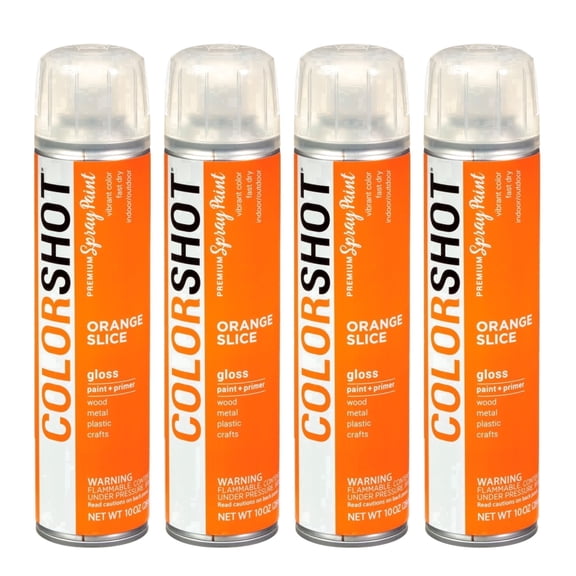 COLORSHOT Gloss Spray Paint, Orange Slice (Orange) 10 oz. 4 Pack, Fast-Drying Acrylic Paint, Indoor & Outdoor Use