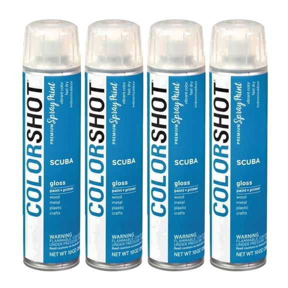 COLORSHOT Gloss Spray Paint, Scuba (Marine Blue) 10 oz. 4 Pack, Fast-Drying Acrylic Paint, Indoor & Outdoor Use