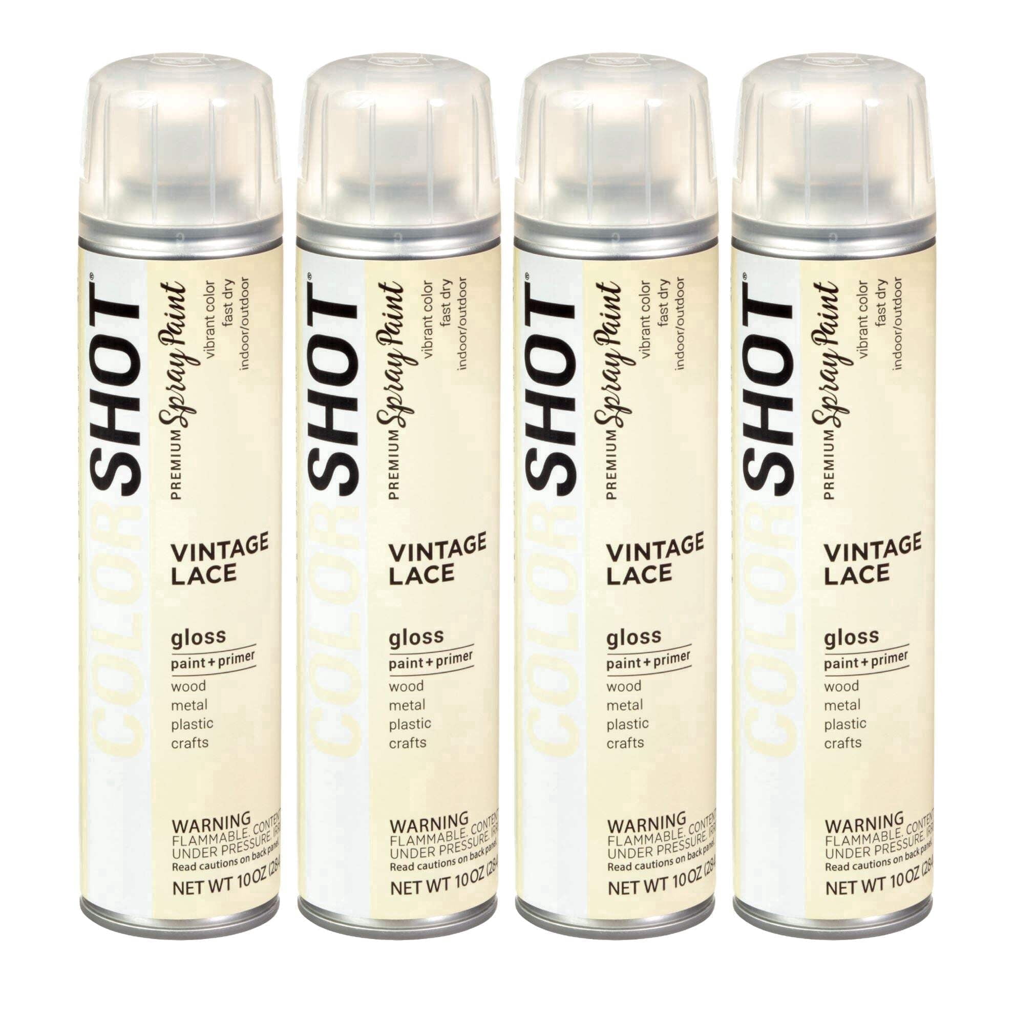 COLORSHOT Gloss Spray Paint, Vintage Lace (Cream) 10 oz. 4 Pack, Fast-Drying Acrylic Paint, Indoor & Outdoor Use