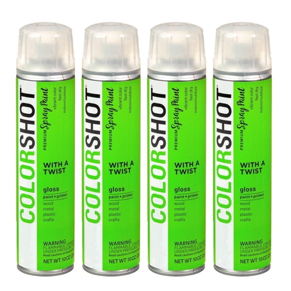 COLORSHOT Gloss Spray Paint, With a Twist (Lime) 10 oz. 4 Pack, Fast-Drying Acrylic Paint, Indoor & Outdoor Use