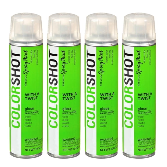 COLORSHOT Gloss Spray Paint, With a Twist (Lime) 10 oz. 4 Pack, Fast-Drying Acrylic Paint, Indoor & Outdoor Use