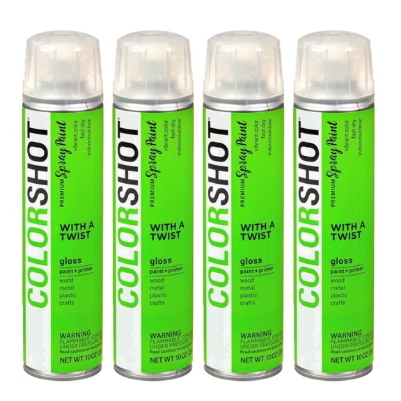 COLORSHOT Gloss Spray Paint, With a Twist (Lime) 10 oz. 4 Pack, Fast-Drying Acrylic Paint, Indoor & Outdoor Use