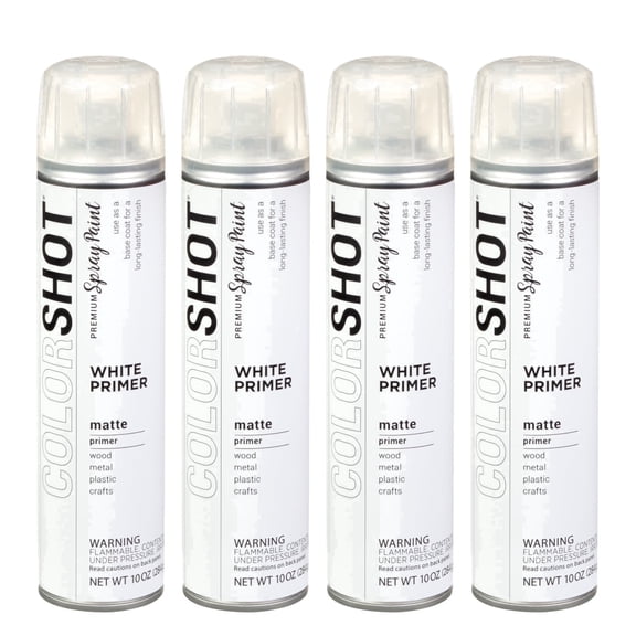 COLORSHOT Matte White Primer, 10 oz. 4 Pack, Fast-Drying Acrylic Paint, Indoor & Outdoor Use