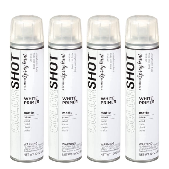 COLORSHOT Matte White Primer, 10 oz. 4 Pack, Fast-Drying Acrylic Paint, Indoor & Outdoor Use