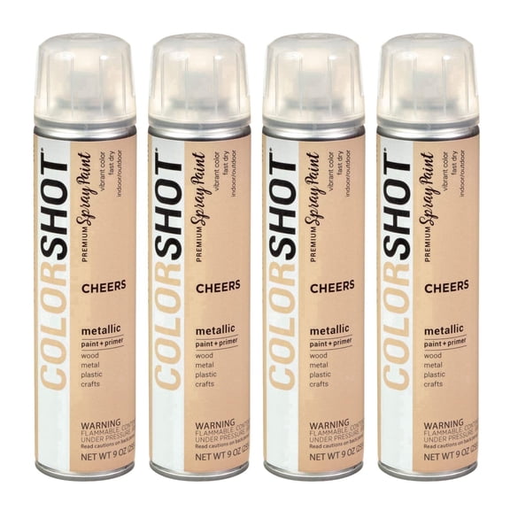 COLORSHOT Metallic Spray Paint, Cheers (Champagne Metallic) 9 oz. 4 Pack, Fast-Drying Acrylic Paint, Indoor & Outdoor Use