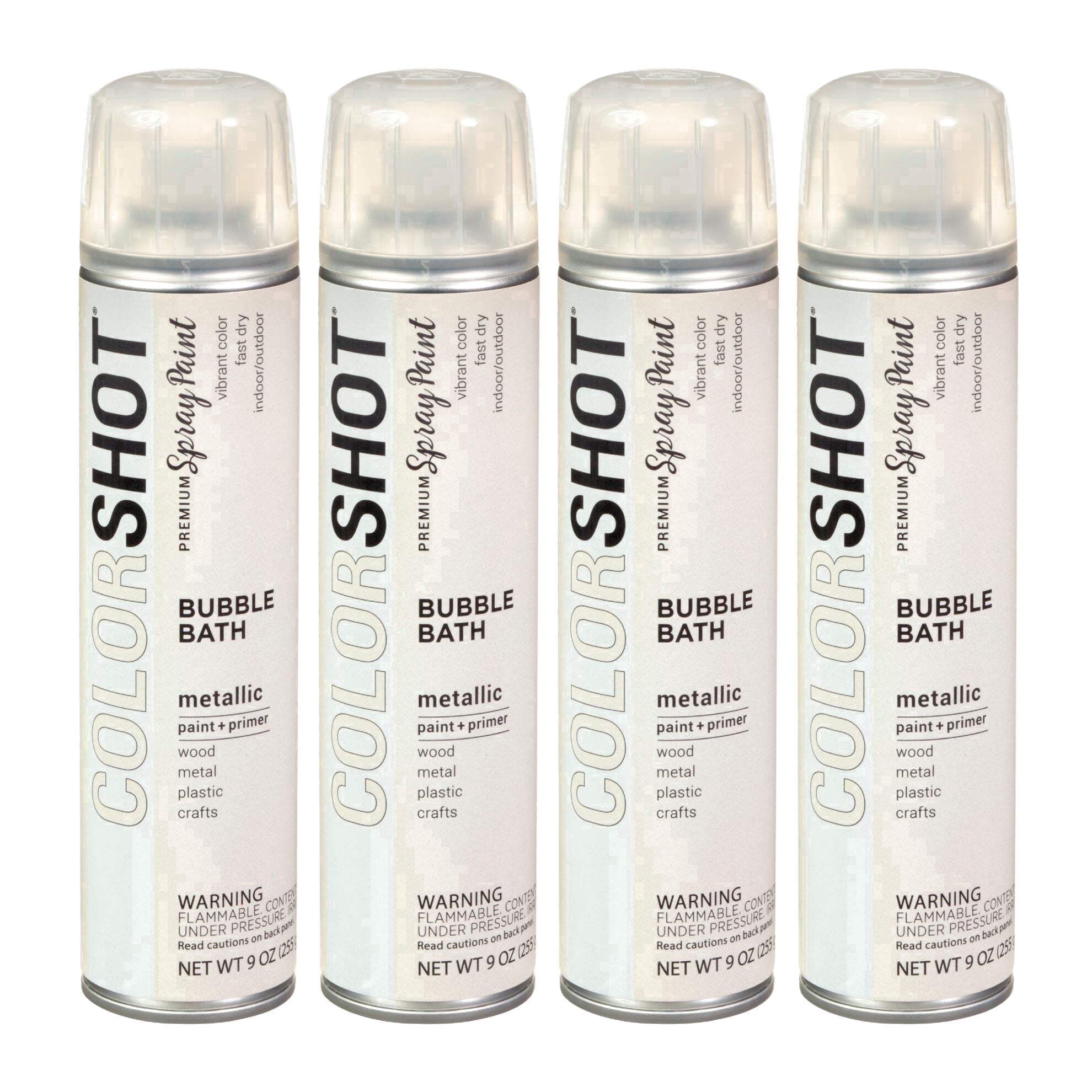 COLORSHOT Metallic Spray Paint, Bubble Bath (White) 9 oz. 4 Pack, Fast-Drying Acrylic Paint, Indoor & Outdoor Use