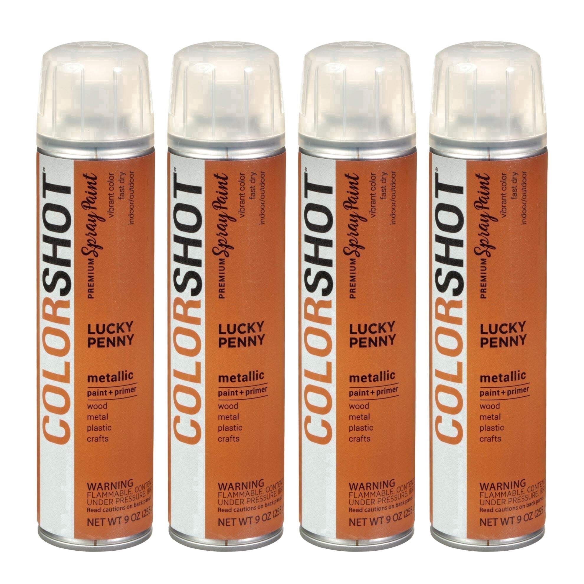 COLORSHOT Metallic Spray Paint, Lucky Penny (Copper) 9 oz. 4 Pack, Fast-Drying Acrylic Paint, Indoor & Outdoor Use