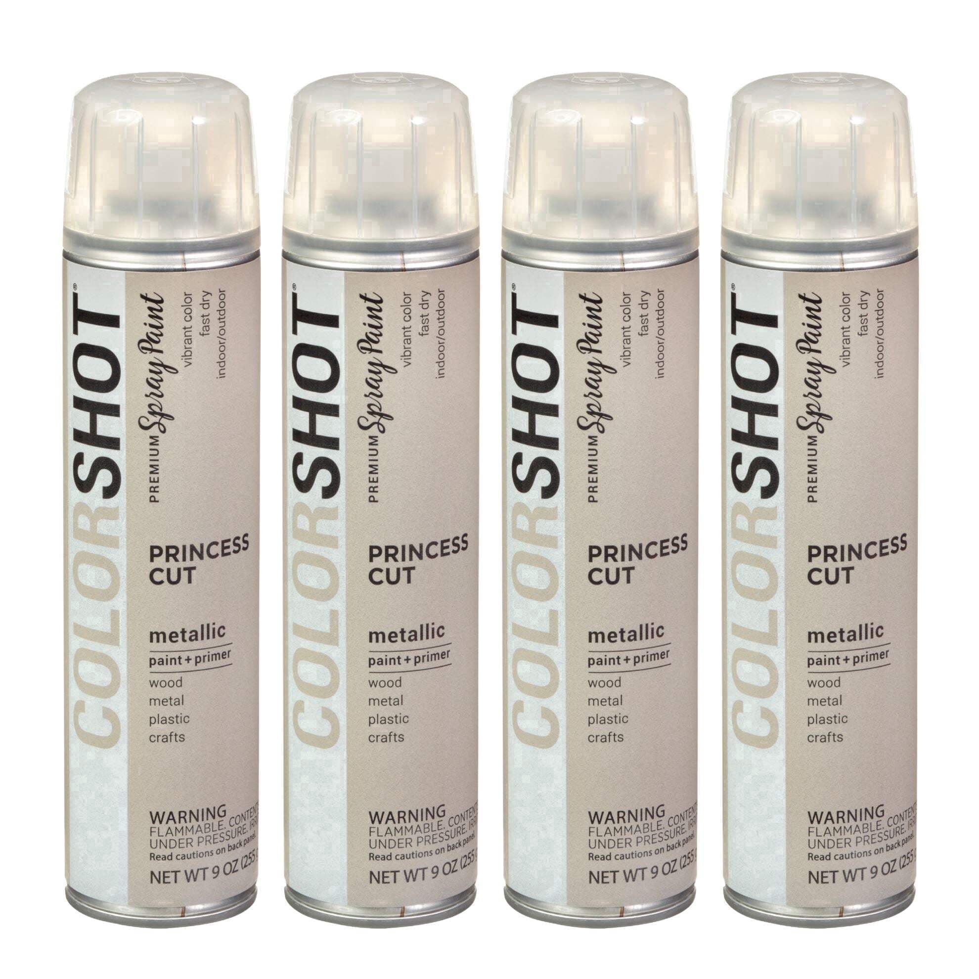 COLORSHOT Metallic Spray Paint, Princess Cut (Nickel) 9 oz. 4 Pack, Fast-Drying Acrylic Paint, Indoor & Outdoor Use