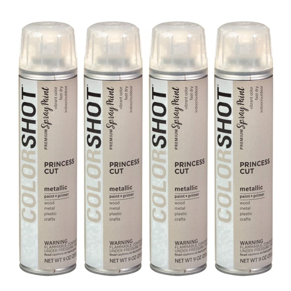 COLORSHOT Metallic Spray Paint, Princess Cut (Nickel) 9 oz. 4 Pack, Fast-Drying Acrylic Paint, Indoor & Outdoor Use