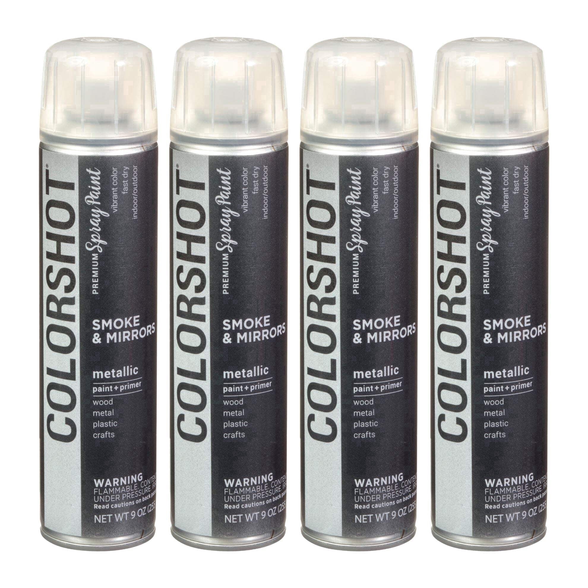 COLORSHOT Metallic Spray Paint, Smoke & Mirrors (Dark Silver) 9 oz. 4 Pack, Fast-Drying Acrylic Paint, Indoor & Outdoor Use