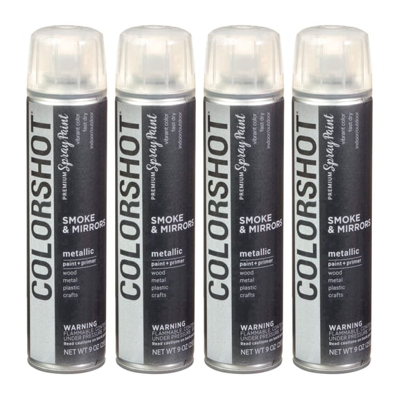 COLORSHOT Metallic Spray Paint, Smoke & Mirrors (Dark Silver) 9 oz. 4 Pack, Fast-Drying Acrylic Paint, Indoor & Outdoor Use
